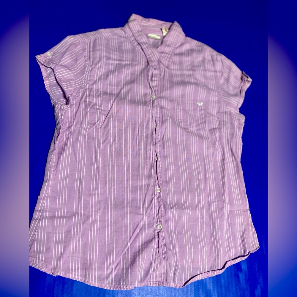 Aeropostale Y2K Short Sleeve Lavender Pinstripe Top w/Embroidered Butterfly L